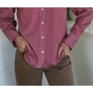 NEW AUREUM nessa striped long sleeve button top in red/white